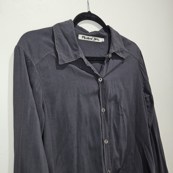 Michael Stars Long Sleeve Button Shirt Top Blouse Dark Gray Rayon Made in USA XS - Picture 3 of 16